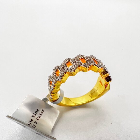 925 Sterling Sliver Moissanite Zig Zag Ring, 0.658ctw VVS Stones Hip Hop Jewelry - Picture 3 of 6